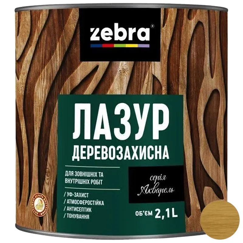 Лазурь деревозащитная Zebra Акварель, 2,1 л, дуб купить недорого в Украине, фото 1