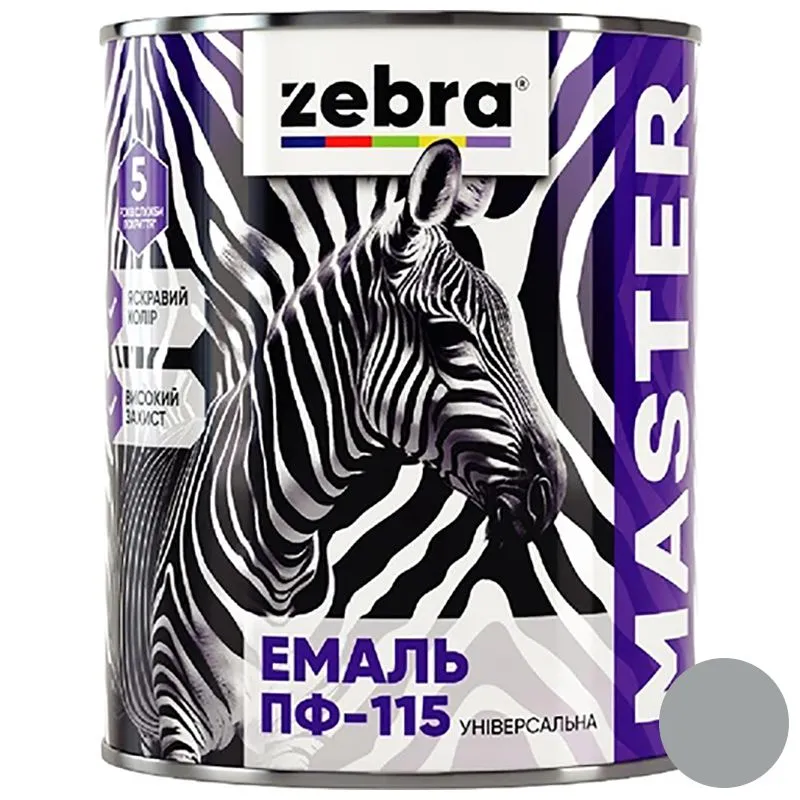 Эмаль универсальная Zebra Master ПФ-115, 0,8 кг, 1217 М17 Серый купить недорого в Украине, фото 1