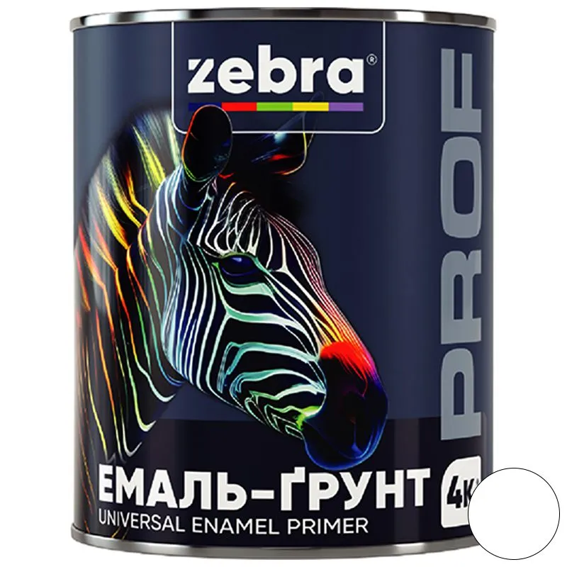 Эмаль-грунт Zebra PROF 1110 010P, 0,25 кг, белый купить недорого в Украине, фото 1