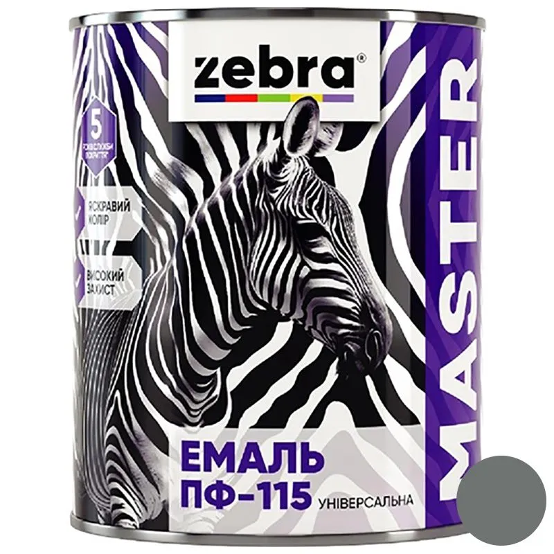 Емаль універсальна Zebra Master ПФ-115, 0,8 кг, 1218 М18 Темно-сірий купити недорого в Україні, фото 1