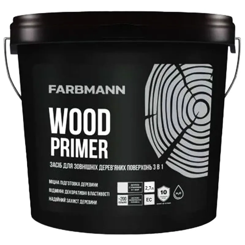 Грунт Farbmann Wood Primer 3 в 1, база EC, 2,7 л, прозрачный купить недорого в Украине, фото 1
