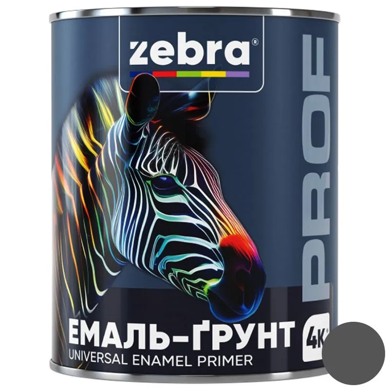 Емаль-грунт Zebra PROF 1118 018P, 0,25 кг, темно-сірий купити недорого в Україні, фото 1