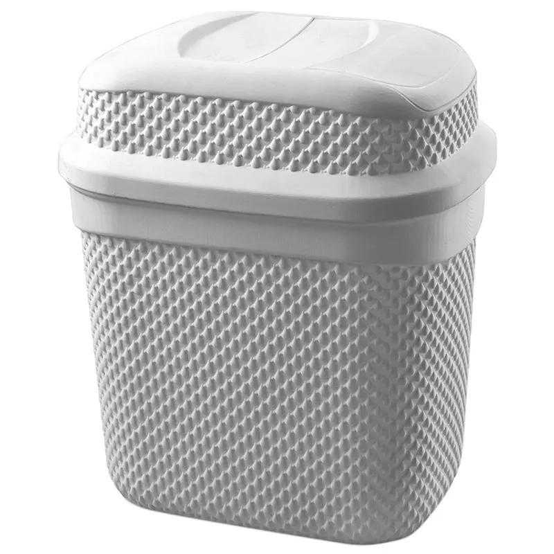 Корзина для сміття з кришкою Ucsan Plastik Drop, пластикова, 11 л, сірий металік купити недорого в Україні, фото 1