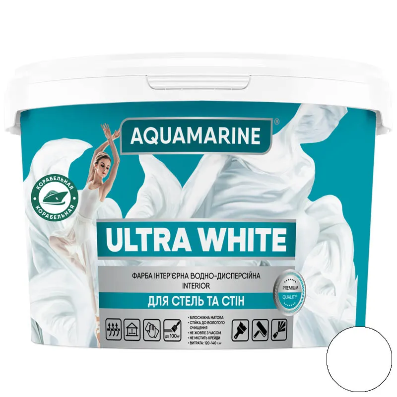 Краска интерьерная Корабельная Ultra White Aquamarine, 7 кг купить недорого в Украине, фото 1