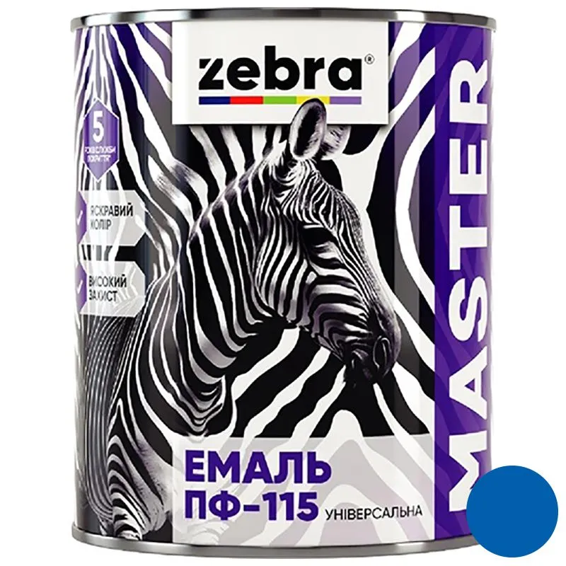 Эмаль универсальная Zebra Master ПФ-115, 0,8кг, 1246 М46 Ярко-голубой купить недорого в Украине, фото 1