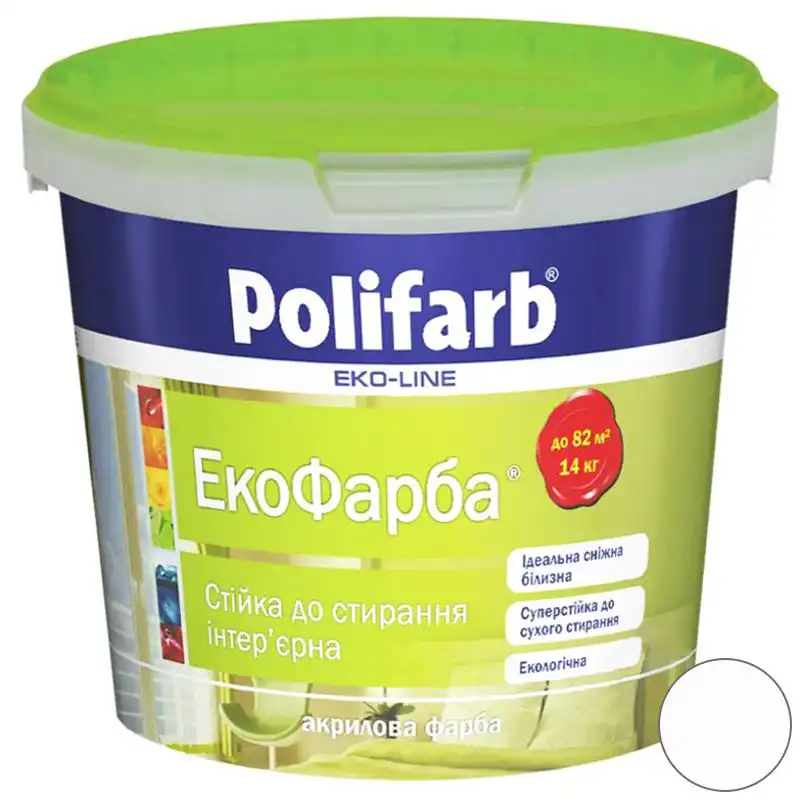Краска интерьерная акриловая Polifarb Экофарба, 14 кг, матовая, белый купить недорого в Украине, фото 1