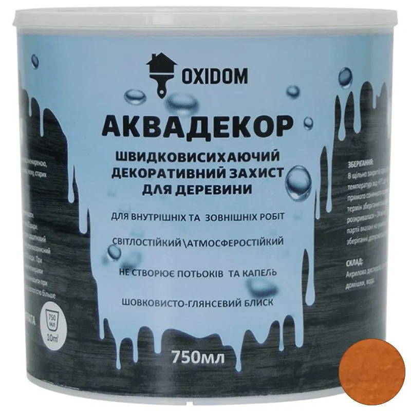 Лазур акрилова Oxidom Аквадекор, 0,75 л, тик купити недорого в Україні, фото 1