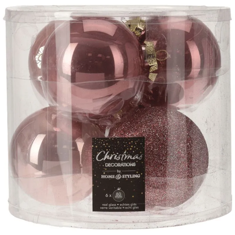 Набор новогодний шаров Koopman, 8 см, 6 шт, розовый, ABR702540 купить недорого в Украине, фото 1