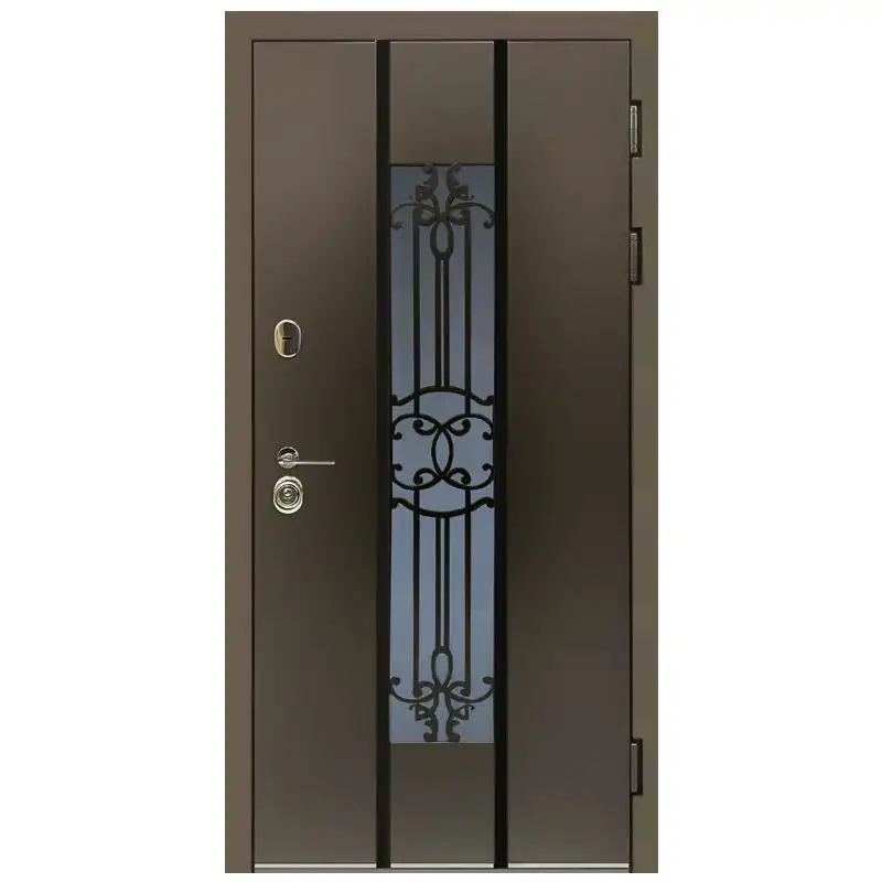 Дверь входная Статус Комфорт FS-1103 RAL-8019, стеклопакет с ковкой, 960x2050 мм, венге, правая купить недорого в Украине, фото 1