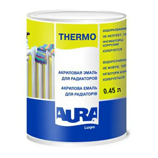 Емаль акрилова для радіаторів Aura Luxpro Thermo, база А, 0,45 л, глянцевий білий купити недорого в Україні, фото 1