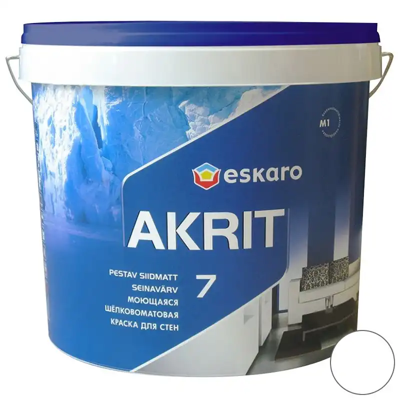 Краска интерьерная акриловая Eskaro Akrit 7, 4,75 л, шелковисто-матовая, белая купить недорого в Украине, фото 1
