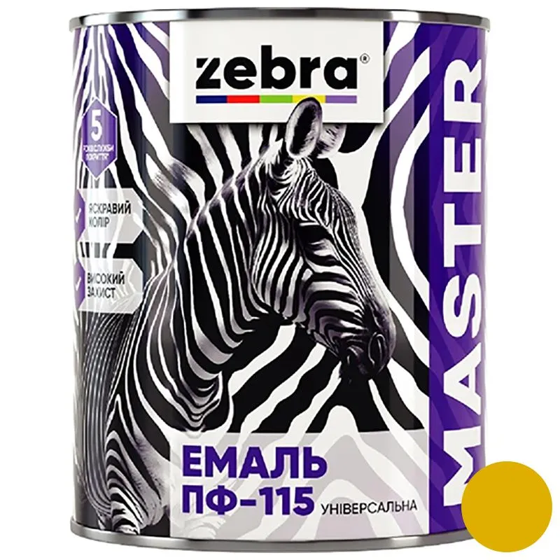 Емаль універсальна Zebra ПФ-115 серія Master, 0,8 кг, 1255 М55 жовтий, глянцевий купити недорого в Україні, фото 1