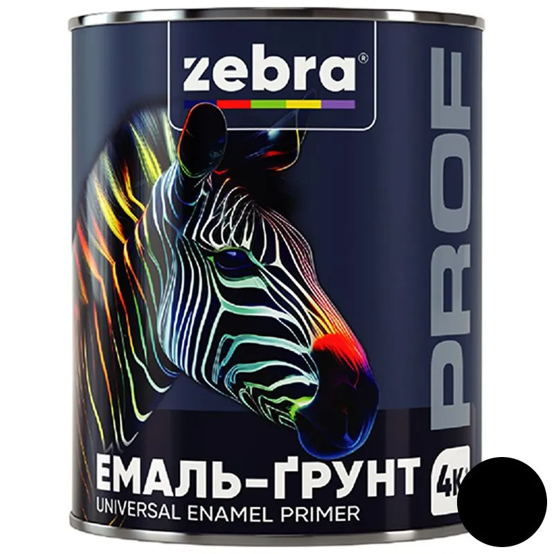 Эмаль-грунт Zebra PROF 1190 090P, 0,25 кг, черный купить недорого в Украине, фото 1