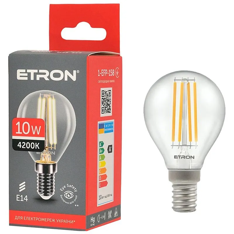 Лампа філаментна Etron, 10 W, G45, E14, 4200 K, 1-EFP-158 купити недорого в Україні, фото 1