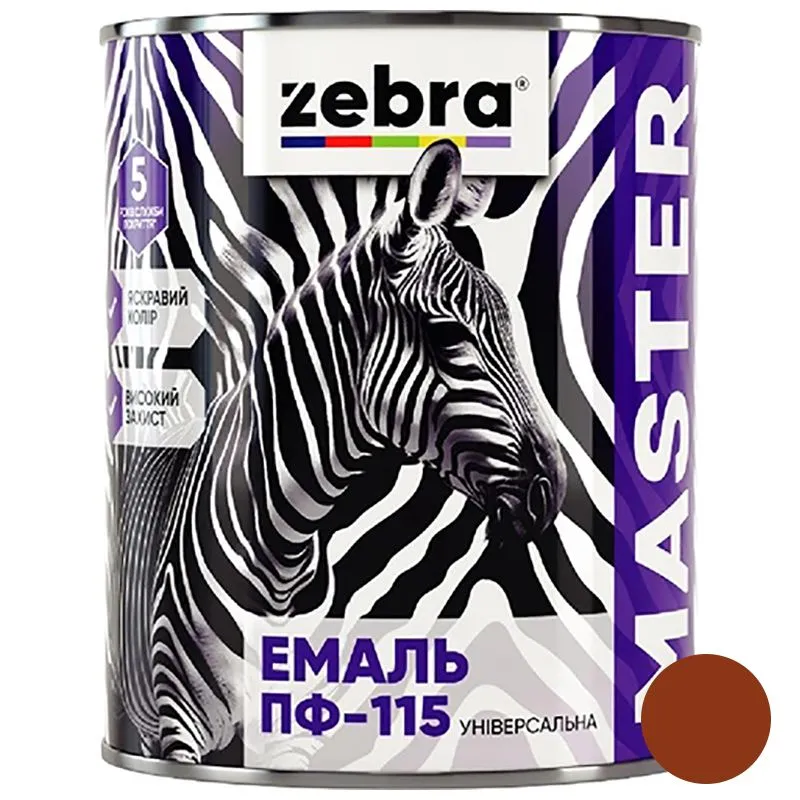 Эмаль универсальная Zebra Master ПФ-115, 0,8 кг, 1286 М86 Коричневый купить недорого в Украине, фото 1