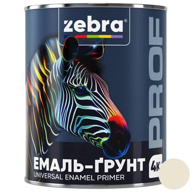 Эмаль-грунт Zebra PROF 1113 013P, 0,8 кг, слоновая кость купить недорого в Украине, фото 1