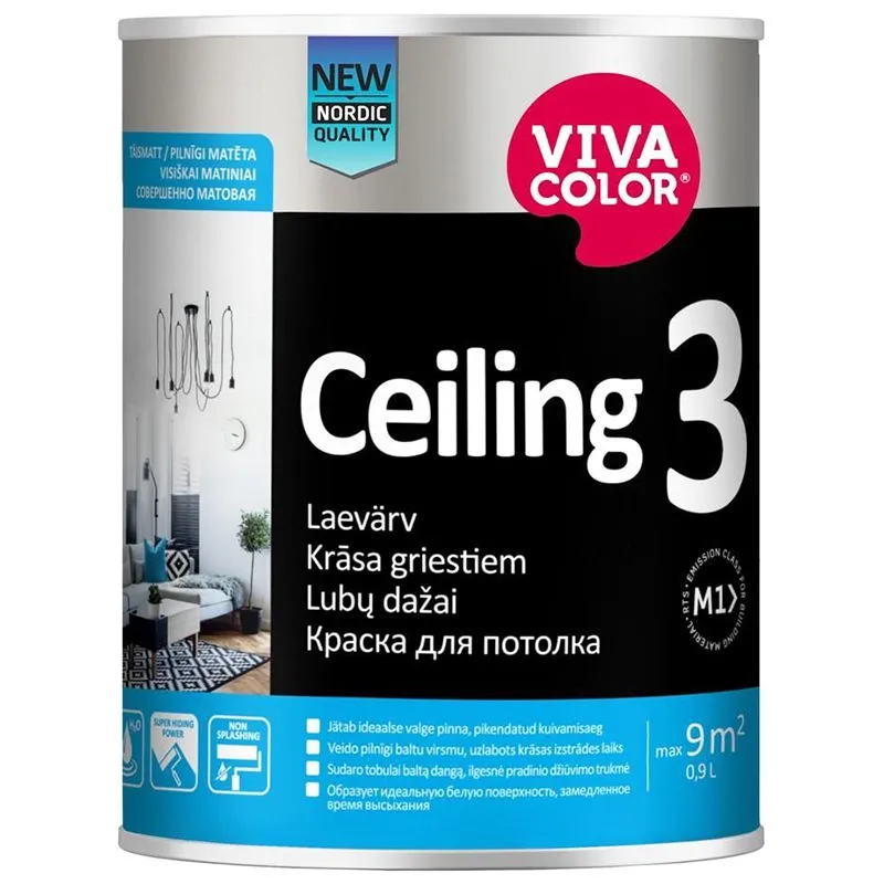 Краска акриловая Vivacolor Ceiling 3, 0,9 л, матовая, белый купить недорого в Украине, фото 1