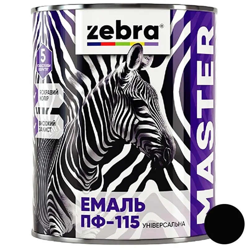 Эмаль универсальная Zebra Master ПФ-115, 0,8 кг, 1290 М90 Черный купить недорого в Украине, фото 1