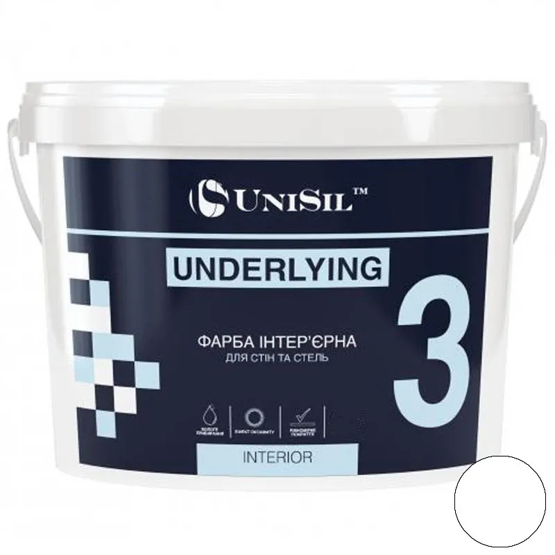 Краска интерьерная UniSil 3 база А, белый, 1,4 кг купить недорого в Украине, фото 1