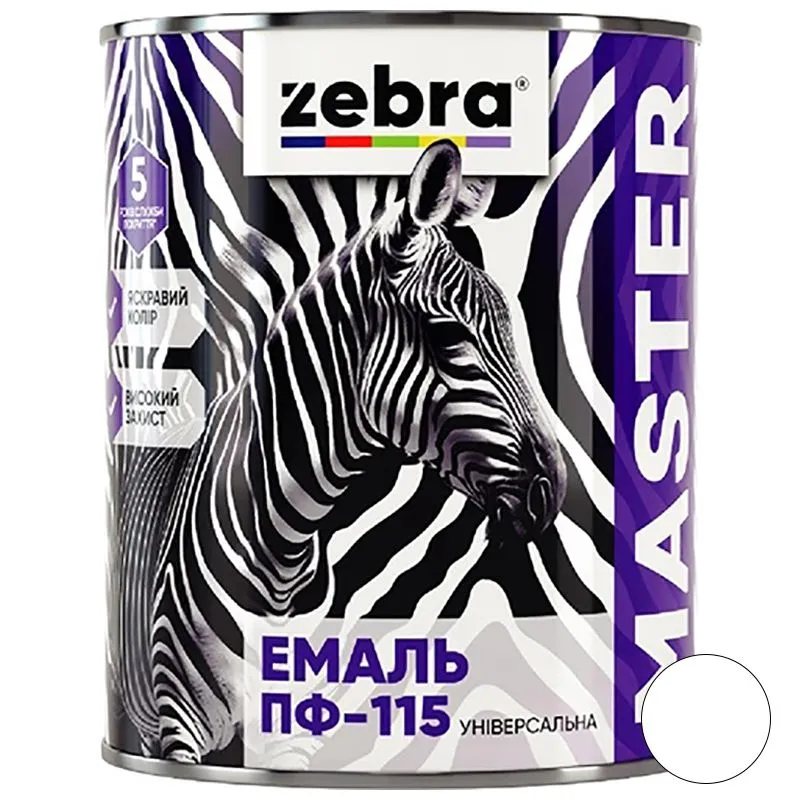 Эмаль универсальная Zebra Master ПФ-115, 2,6 кг, 1212 М12 Белый купить недорого в Украине, фото 1