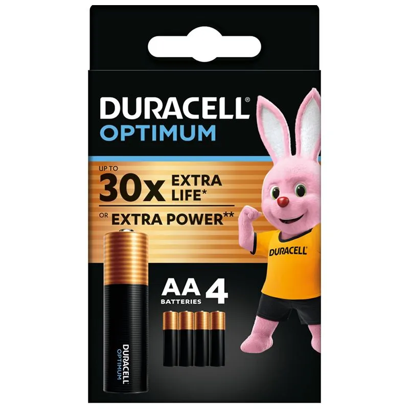 Батарейки лужні Duracell Optimum, АА, CEE, GEN3, 4 шт, 5015595 купити недорого в Україні, фото 1