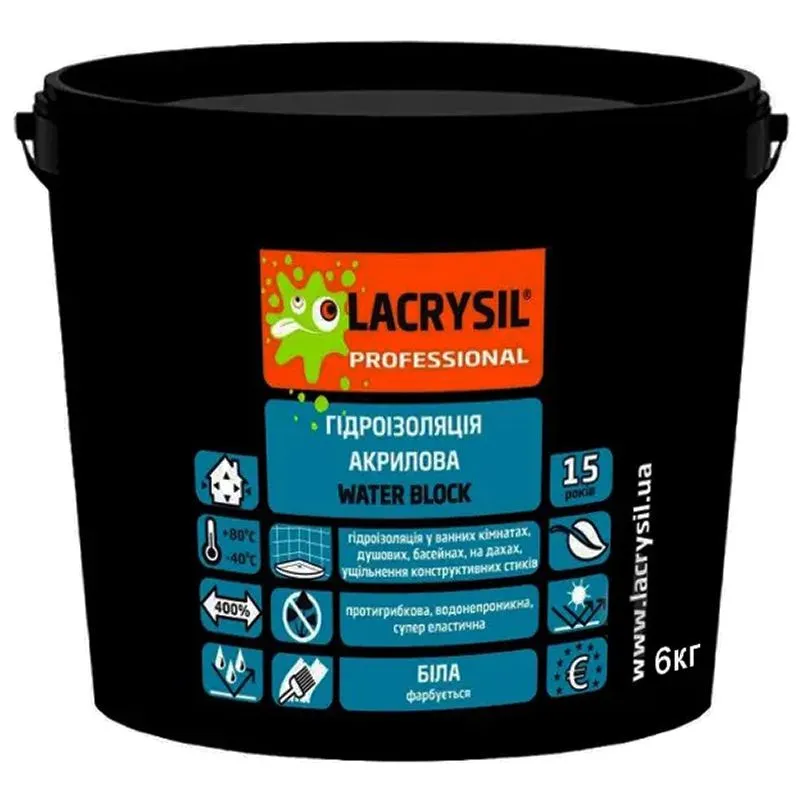 Мастика гідроізоляційна Lacrysil, 6 кг, біла купити недорого в Україні, фото 1
