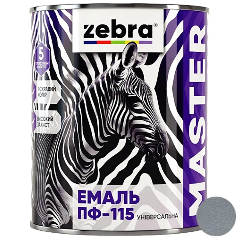 Емаль універсальна Zebra ПФ-115 серія Master, 2,6 кг, 1220 М20 сріблястий, глянцевий купити недорого в Україні, фото 1