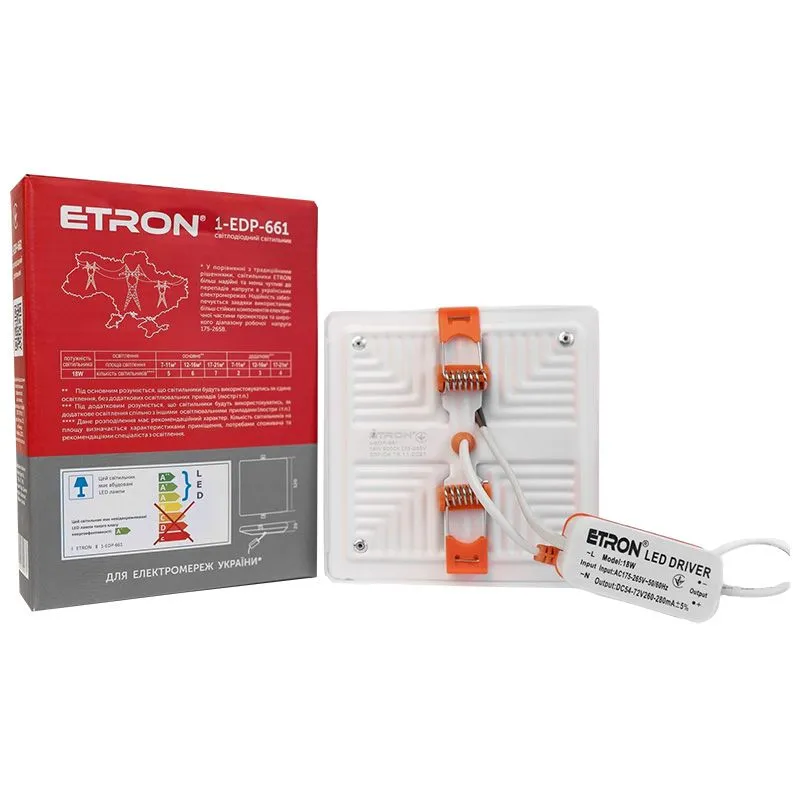 Светильник светодиодный Etron, 18 W, 5000 K, квадратный, белый, 1-EDP-661 купить недорого в Украине, фото 2
