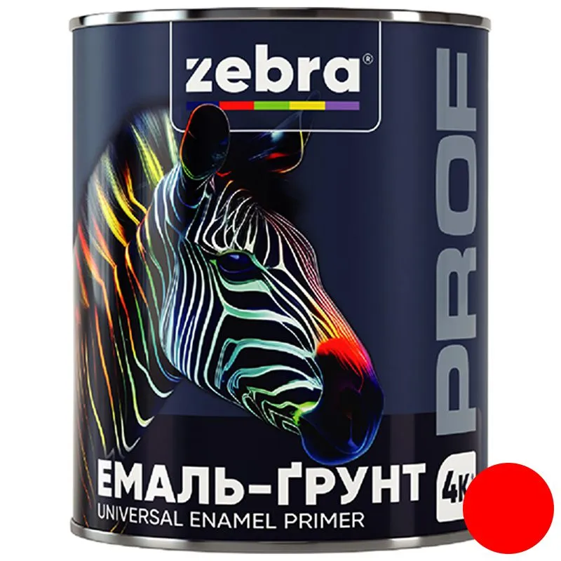 Эмаль-грунт Zebra PROF 1175 075P, 0,8 кг, красный купить недорого в Украине, фото 1