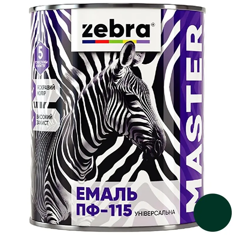 Эмаль универсальная Zebra ПФ-115 серия Master, 2,6 кг, 1236 М36 зеленый, глянцевый купить недорого в Украине, фото 1