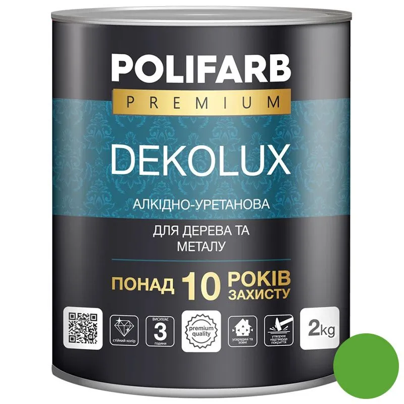 Емаль алкідна Polifarb DekoLux, 2 кг, світло-зелений, глянцевий купити недорого в Україні, фото 1