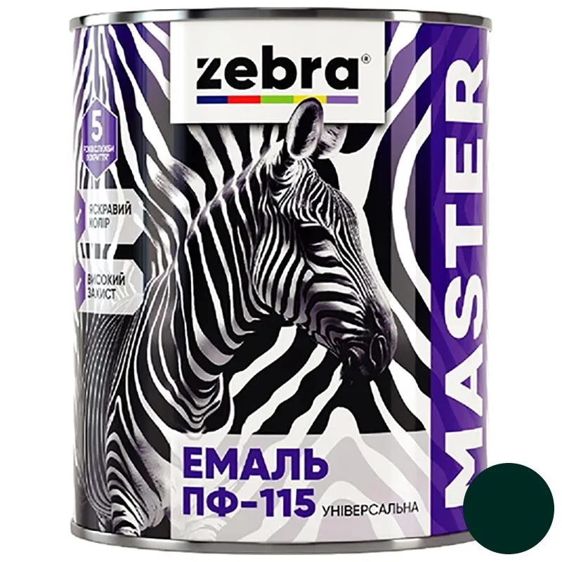 Емаль універсальна Zebra ПФ-115 серія Master, 2,6 кг, 1238 М38 темно-зелений, глянцевий купити недорого в Україні, фото 1