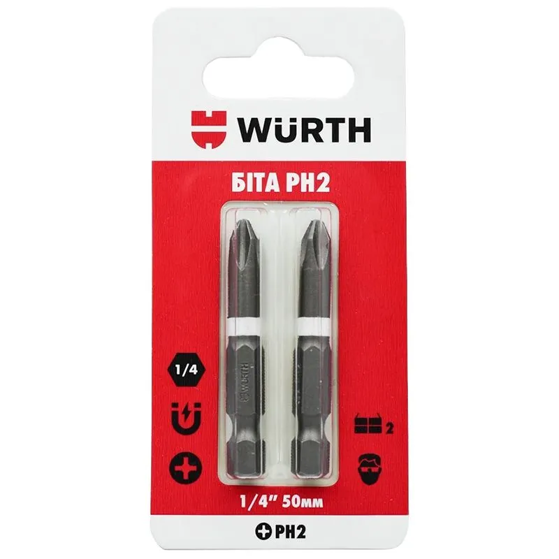 Бита Wurth PH2, 1/4", 50 мм, 1 шт, 1614176692902 купить недорого в Украине, фото 1