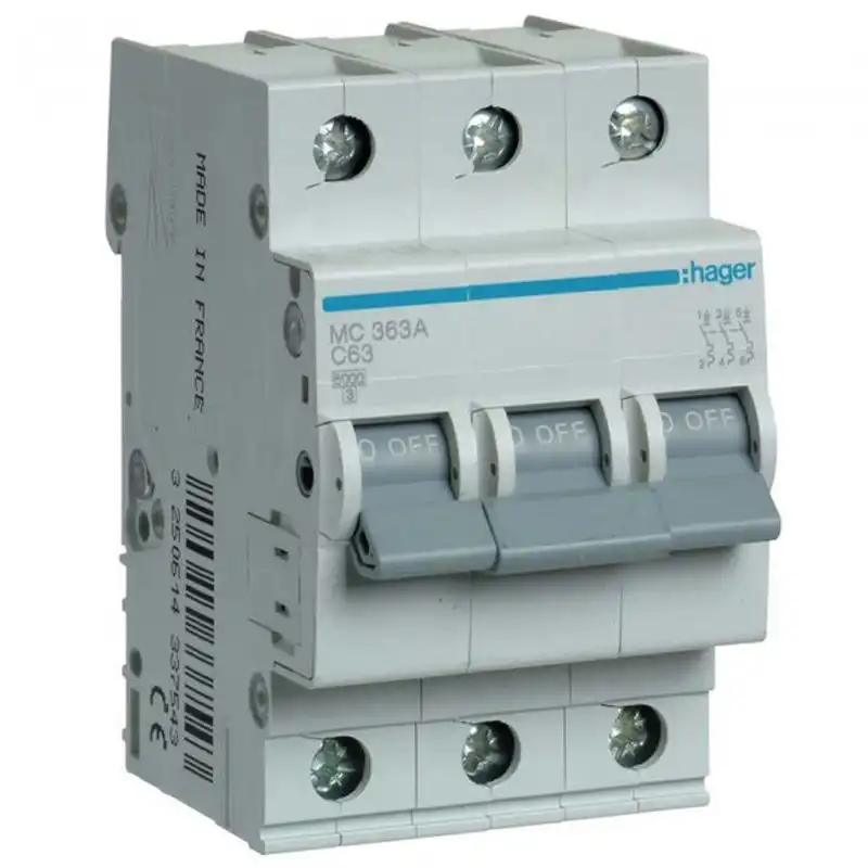 Автоматичний вимикач Hager, 3С, 63А, 6 kA, 3 м, MC363A купити недорого в Україні, фото 1