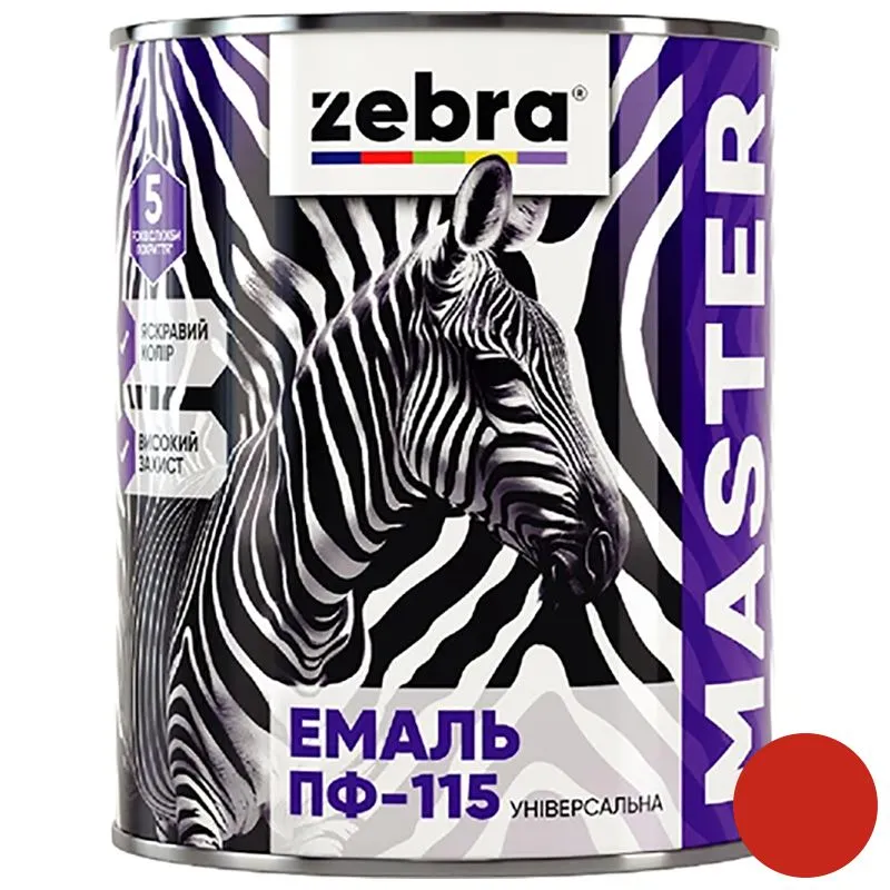 Емаль універсальна Zebra ПФ-115 серія Master, 2,6 кг, 1275 М75 червоний, глянцевий купити недорого в Україні, фото 1
