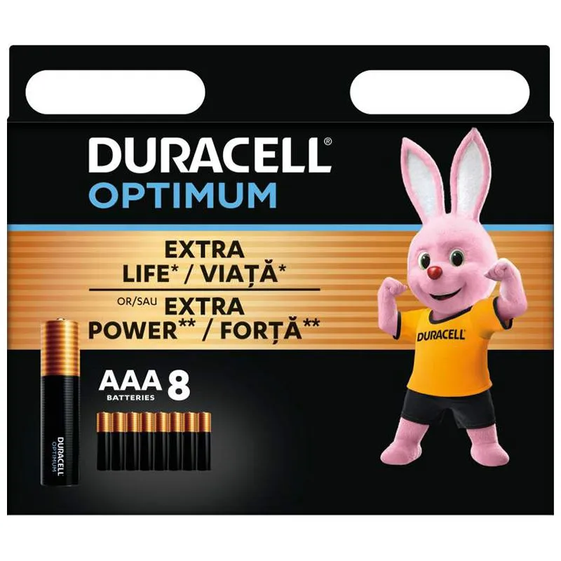 Батарейки лужні Duracell Optimum, ААА, CEE, GEN3, 8 шт, 5015602 купити недорого в Україні, фото 1