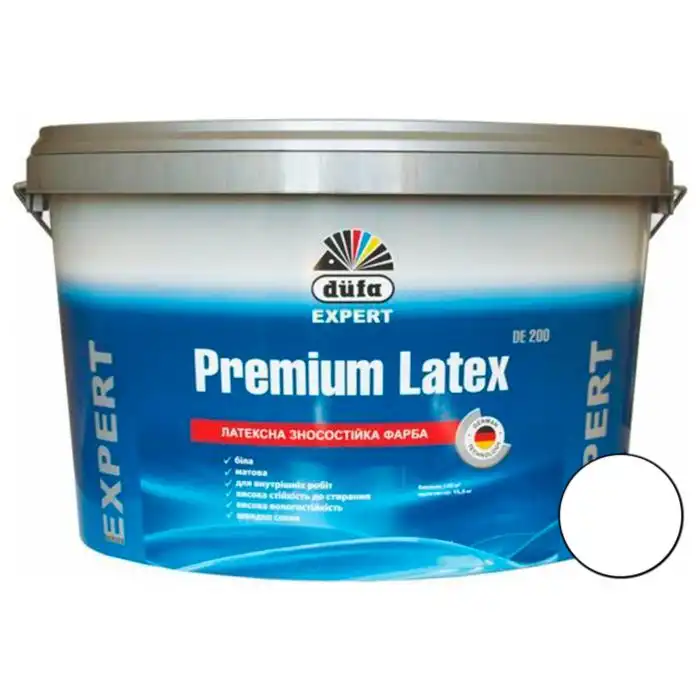 Краска интерьерная латексная Dufa Premium Latex DE 200, 10 л, матовая, белый купить недорого в Украине, фото 1