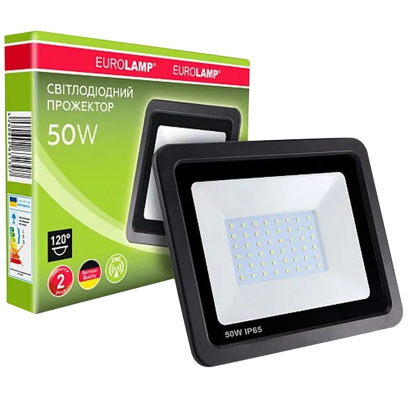 Прожектор світлодіодний SMD з радіатором Eurolamp, 50 Вт, 6000 К, чорний, LED-FL-50/6(black), фото 287442 Прожектор світлодіодний SMD з радіатором Eurolamp, 50 Вт, 6000 К, чорний, LED-FL-50/6(black) купити недорого в Україні, фото 287442