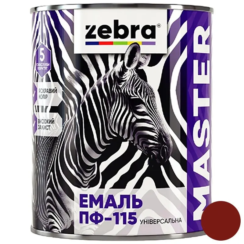 Емаль універсальна Zebra ПФ-115 серія Master, 2,6 кг, 1276 М76 темно-вишневий, глянцевий купити недорого в Україні, фото 1
