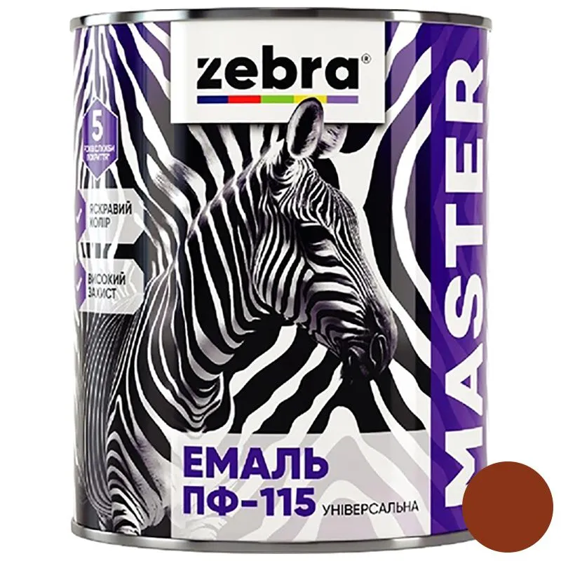 Эмаль универсальная Zebra Master ПФ-115, 2,6 кг, 1286 М86 Коричневый купить недорого в Украине, фото 1