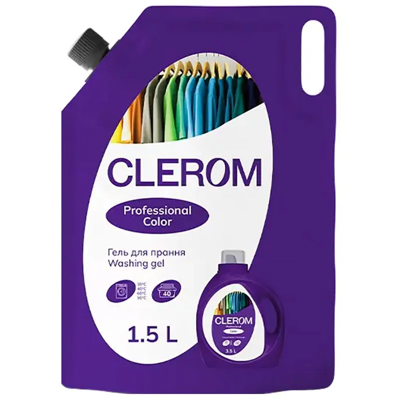 Гель для прання Clerom Color Professional, 1,5 л, дой-пак, 20135 купити недорого в Україні, фото 1