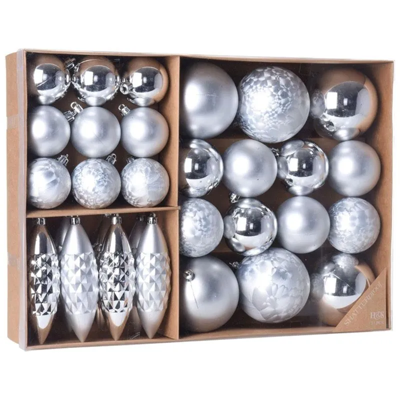 Набір новорічних іграшок, 5-13 см, 31 шт, срібний, CAN207210 купити недорого в Україні, фото 1