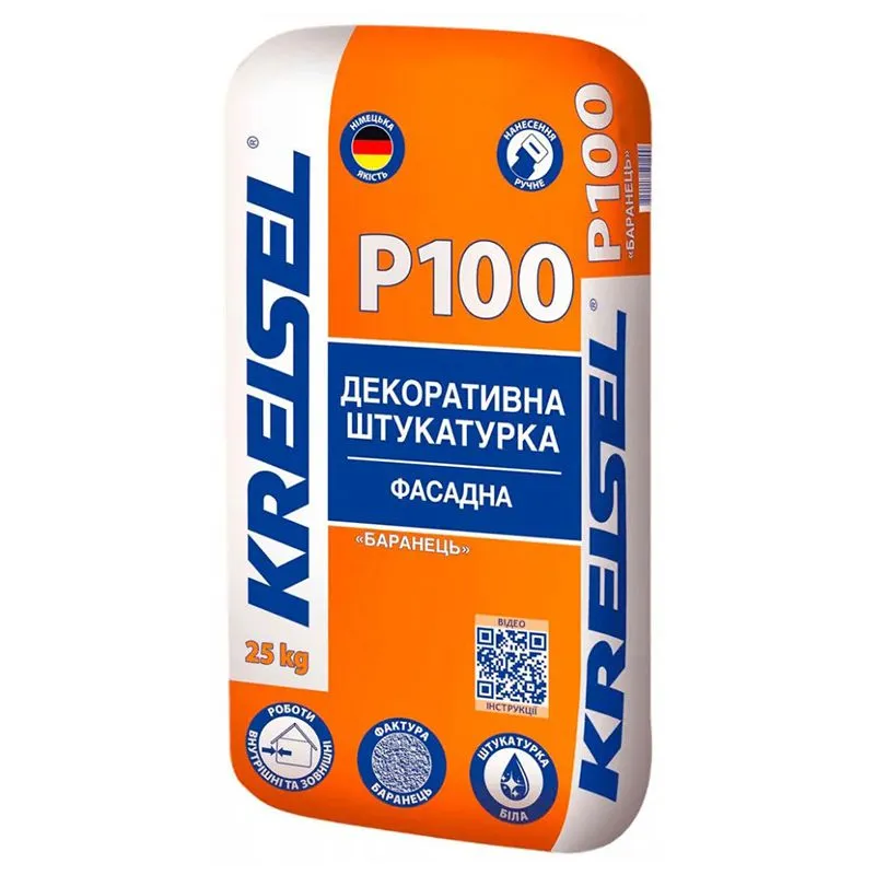 Штукатурка минеральная Kreisel P100 Баранець, 25 кг, білий купити недорого в Україні, фото 1