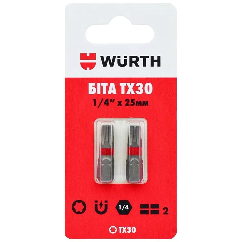 Біта Wurth TX30, 1/4", 25 мм, 2 шт, 16143130902 купити недорого в Україні, фото 1