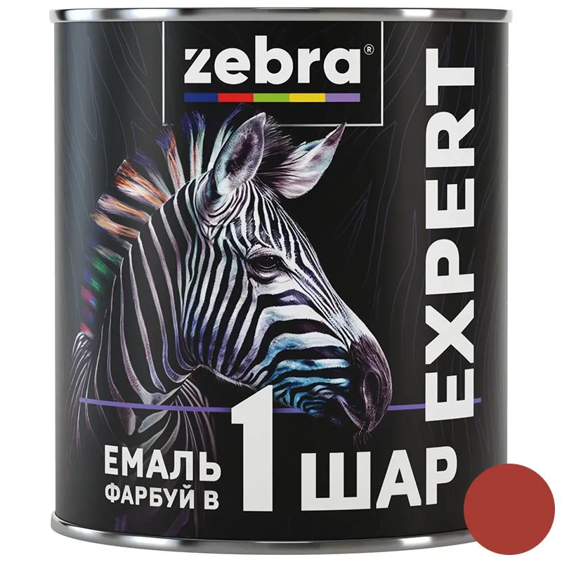 Емаль Zebra серія Expert 1 шар, 0,7 л, 1075 червоний, глянцевий купити недорого в Україні, фото 1