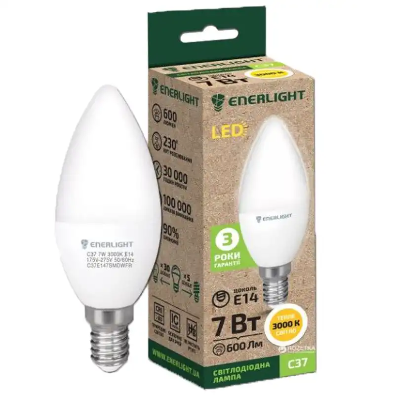 Лампа Enerlight С37, 7W, E14, 4100K, C37E147SMDWFR, 3шт. купити недорого в Україні, фото 2