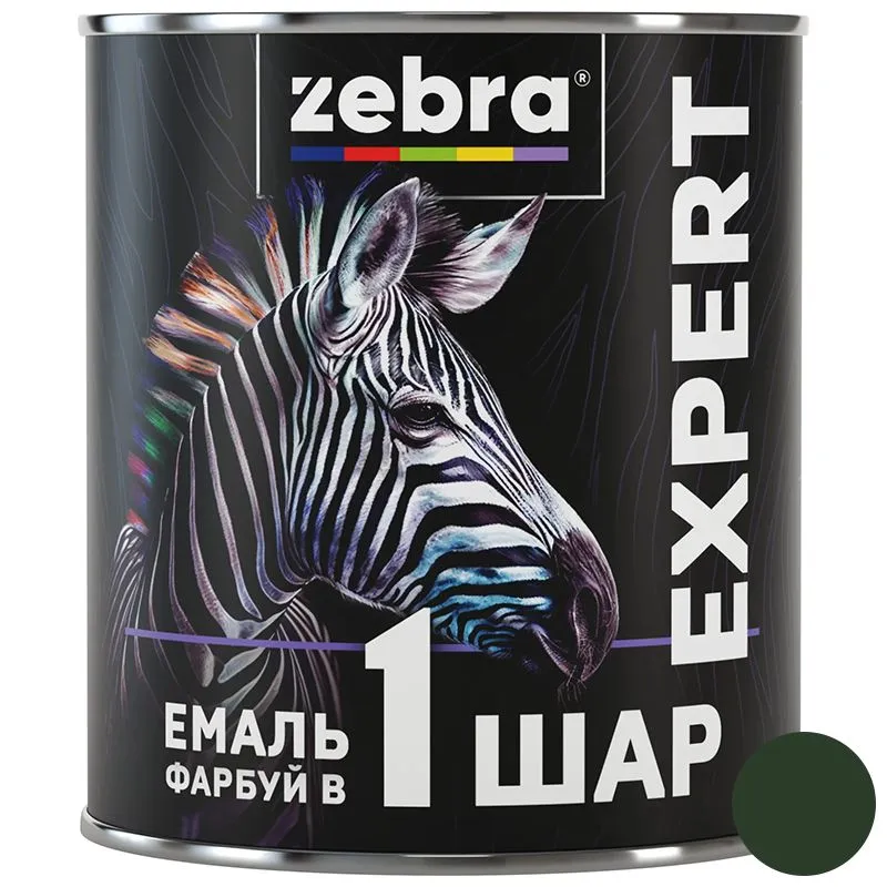 Емаль Zebra серія Expert 1 шар, 0,7 л, 1038 темно-зелений, глянцевий купити недорого в Україні, фото 1