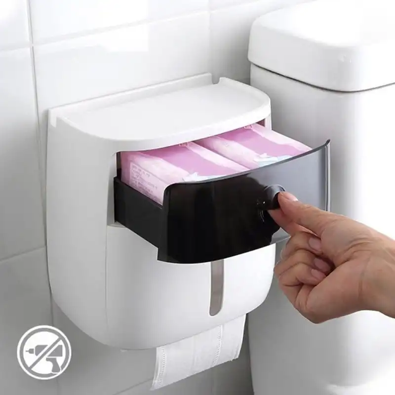 Тримач туалетного паперу MVM на липучці, настінний, пластиковий, білий/чорний, BP-16 купити недорого в Україні, фото 2