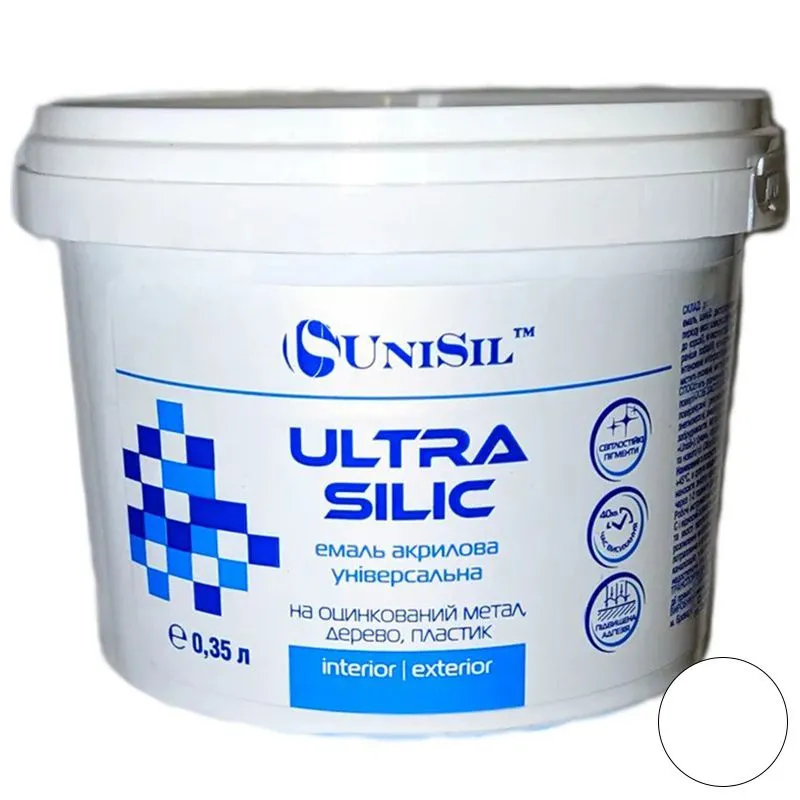Емаль акрилова UniSil Ultra Silic, 0,35 л, білий купити недорого в Україні, фото 1