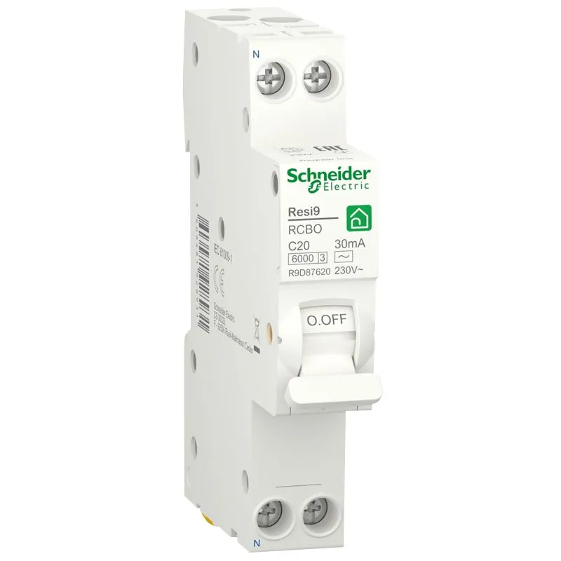 Диференційний вимикач Schneider Electric, 2 полюси, тип AC RESI9, 20 А, R9D87620 купити недорого в Україні, фото 1